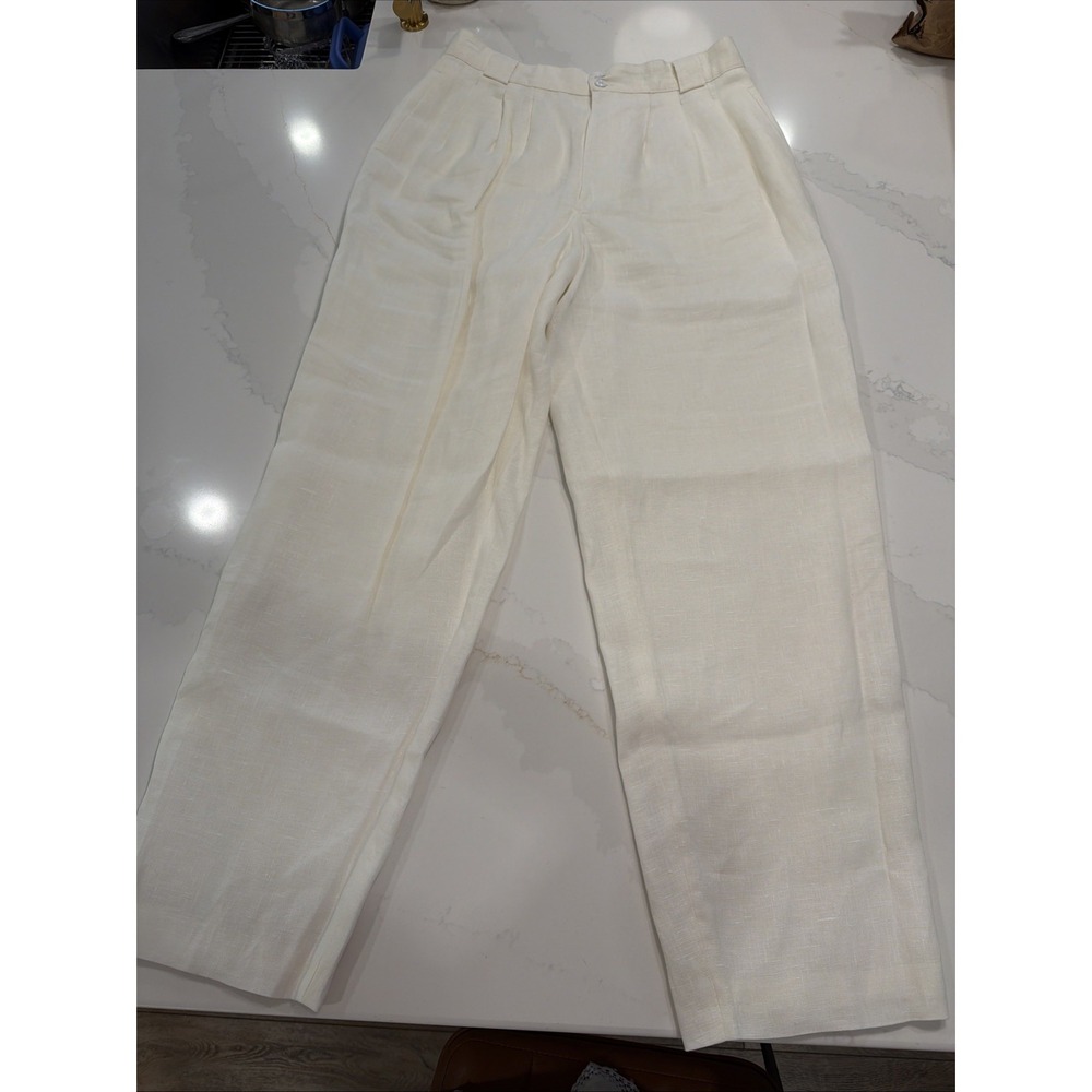 Giorgio Sant'angelo Women's Linen Dress Pants Ivory 16 Zip Front